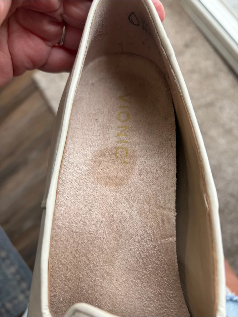 Vionic Patent Cream Slip-On Wedge- “Willa Wedge”